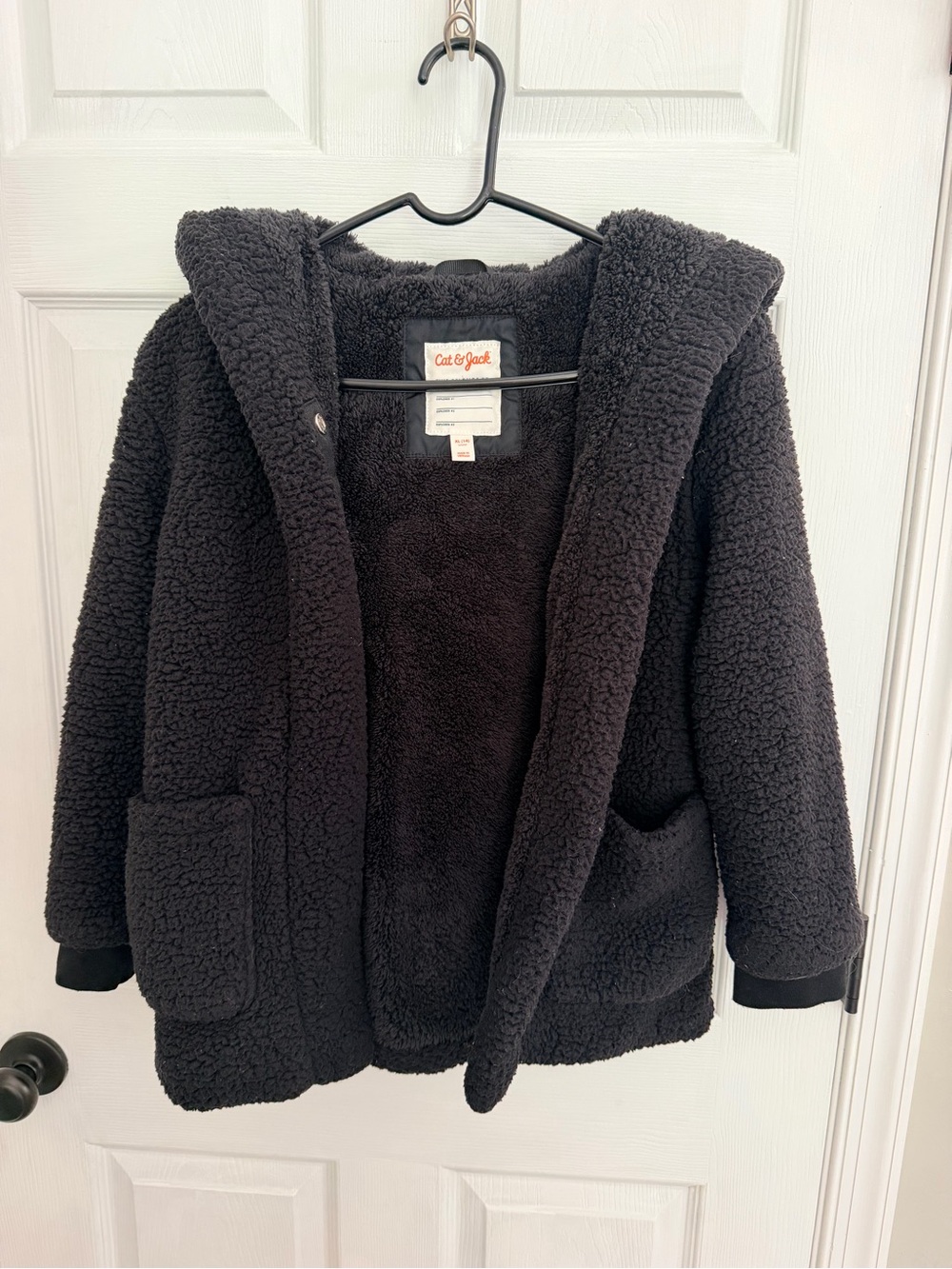 Cat & Jack Girls or Boys Black Sherpa Fleece Hooded Coat, XL